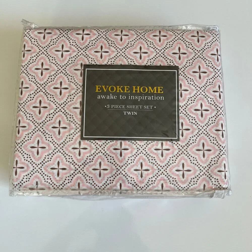 Evoke Home Awake To Inspiration Pink Twin 3 piece Size Sheet Set Microfiber GEO